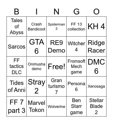 Rops 100% Bingo Card
