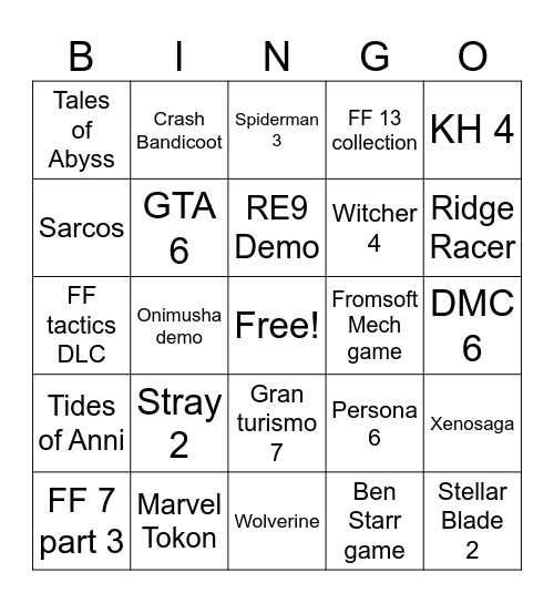 Rops 100% Bingo Card