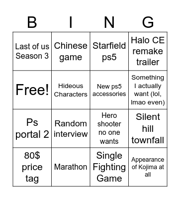 State of Play Bingo Card