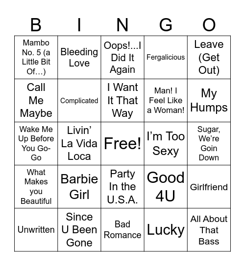 Guilty Pleasures Bingo Card