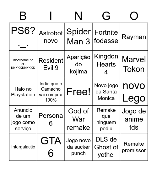 State of Play Bimbadinha Bingo Card