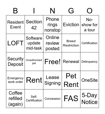 Horizon Property Management Bingo Card