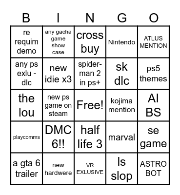 ps state of play bingo Card