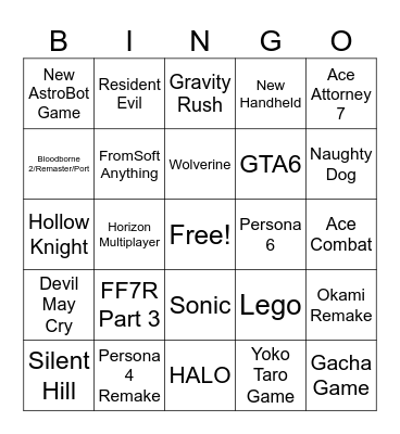 State of Play Bingo Card