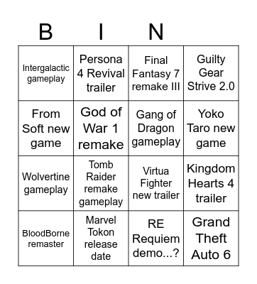 Playstation showcase Bingo Card