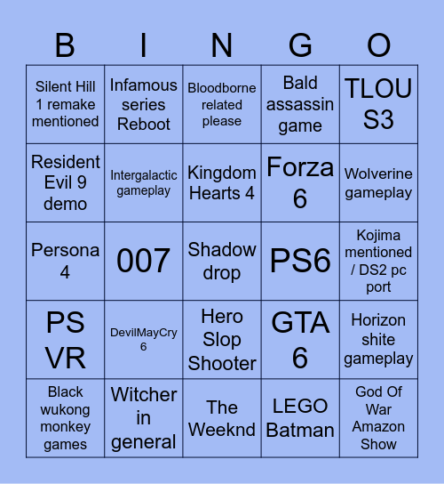 State of Play 2026 Bingo Card