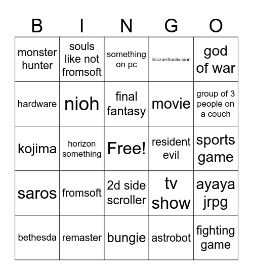 state of play Bingo Card