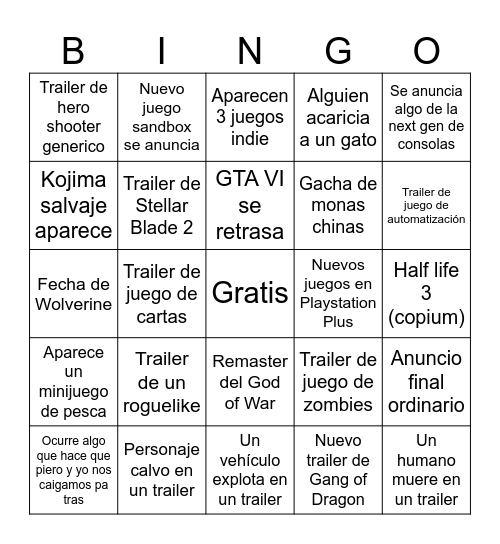 Estado de juego Bingo Card