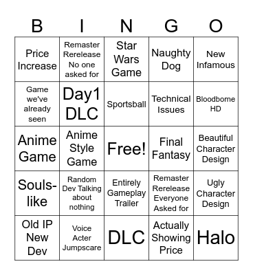 State of Play Bingo Card