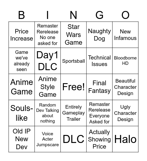 State of Play Bingo Card