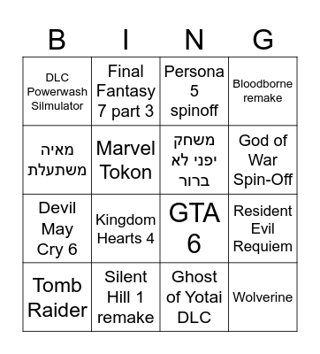 State of Play Bingo Card