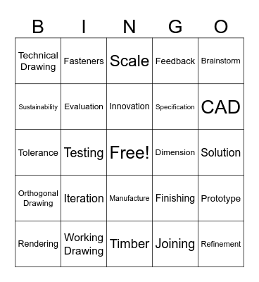 Design Technology Bingo Card