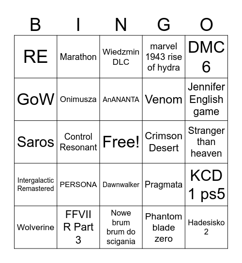Untitled Bingo Card