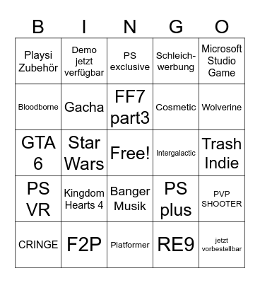 State of Play Bingo Card