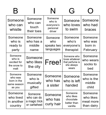 Human Bingo Card
