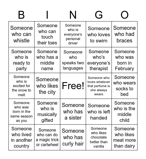 Human Bingo Card