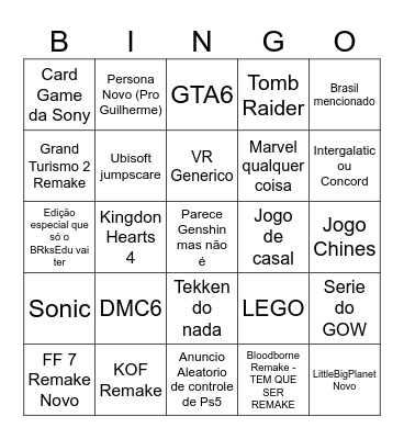 State of Play Bingo Card