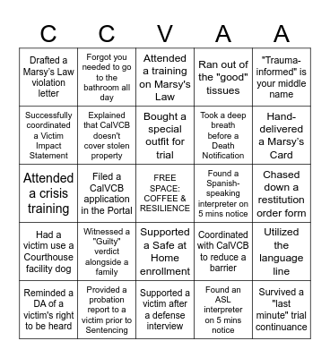 Advocacy Bingo Card