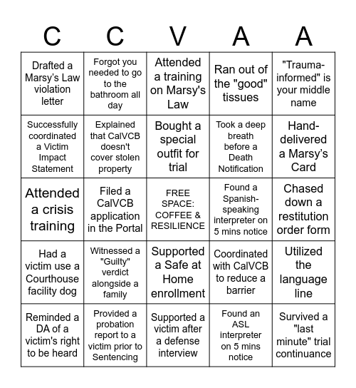 Advocacy Bingo Card