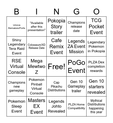Pokemon Day 2026 Bingo Card