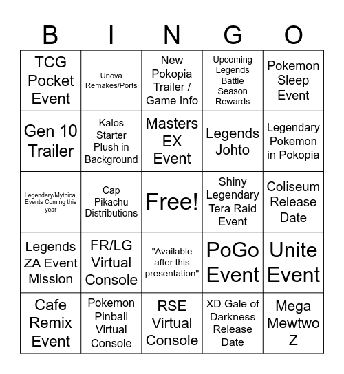 Pokemon Day 2026 Bingo Card