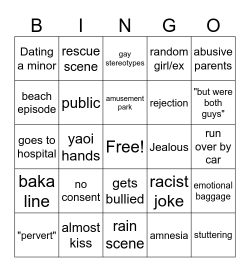 yaoi bingo Card