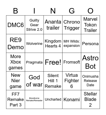 State of Play Bingo Card