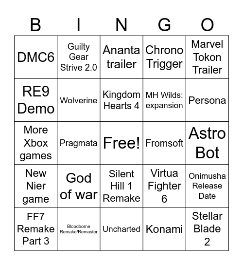 State of Play Bingo Card