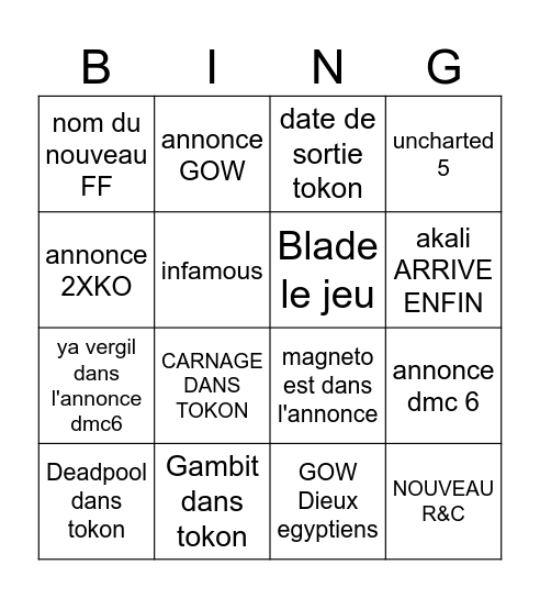 state of play Bingo Card