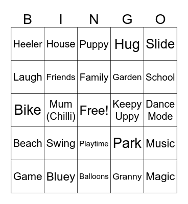 Bailey's Bluey Bingo Card