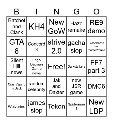 State of Play Bingo Card