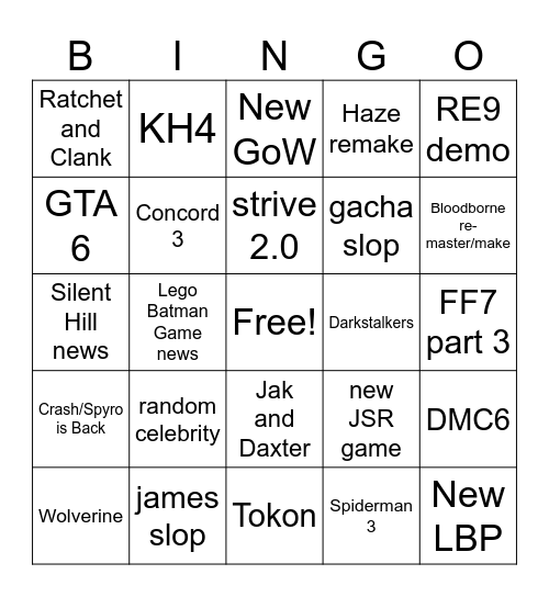 State of Play Bingo Card