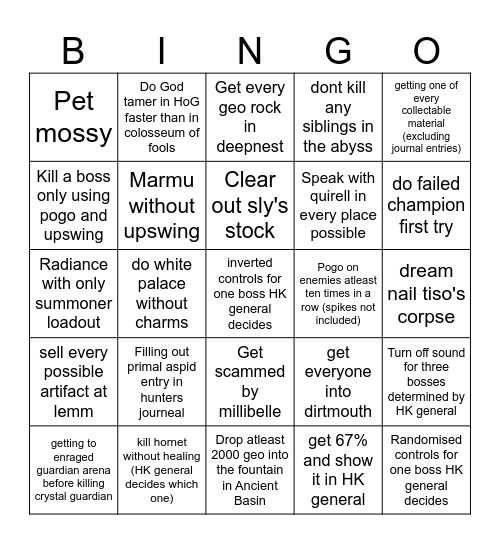 HK bingo of DOOM AND SUFFERING Bingo Card