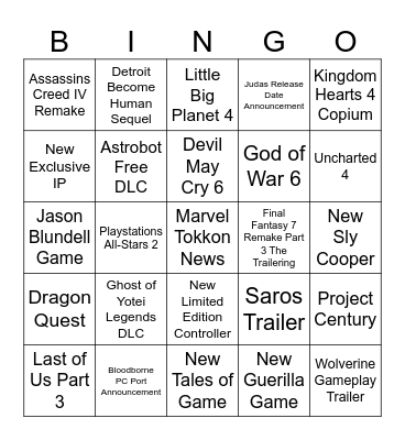 Fay State of Play Bingo Card