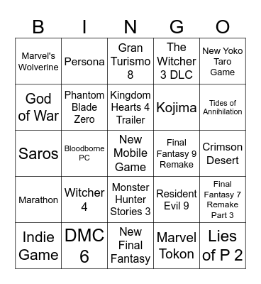 State of Play 2026 Bingo Card