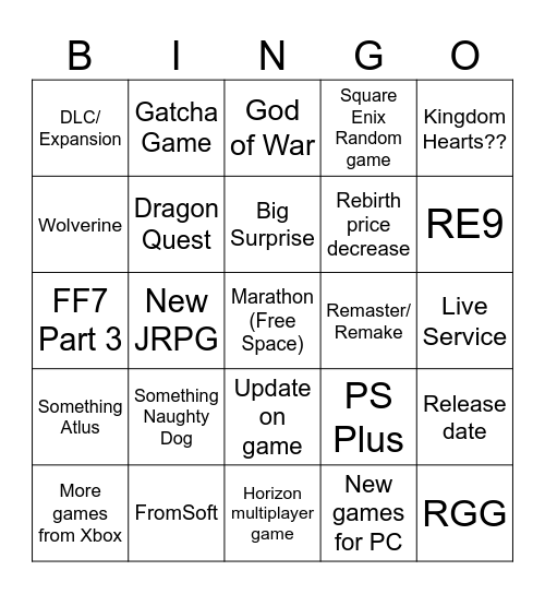 State of Play Bingo Card