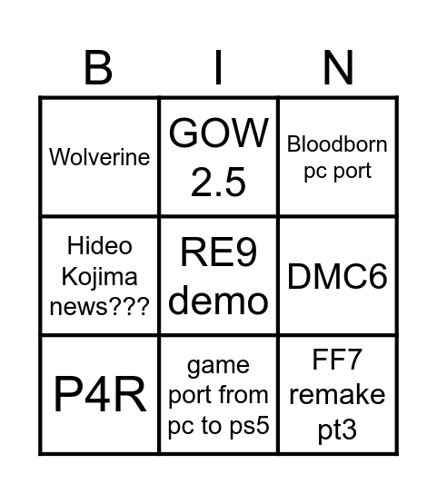 STATE OF PLAY Bingo Card