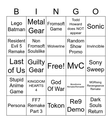 State Of Play Bingo Card