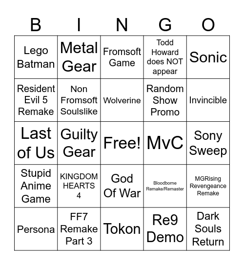 State Of Play Bingo Card