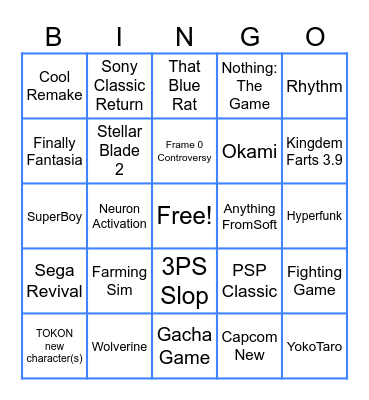 Sony State of Play Bingo Card
