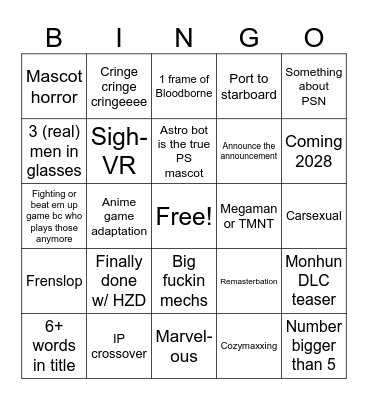 Prostate of Play Bingo Card