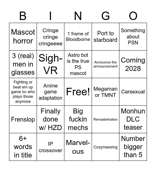 Prostate of Play Bingo Card