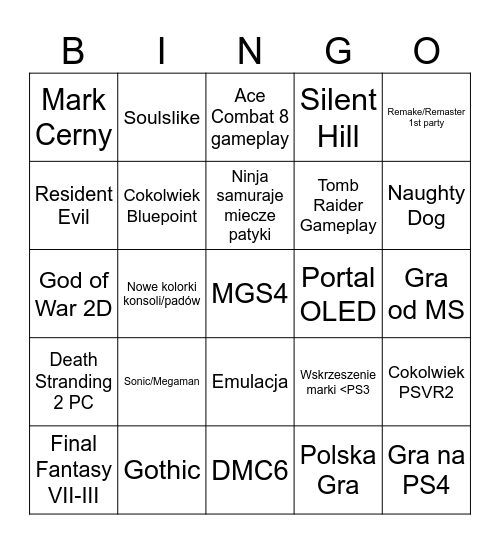 State of Play Bingo Card