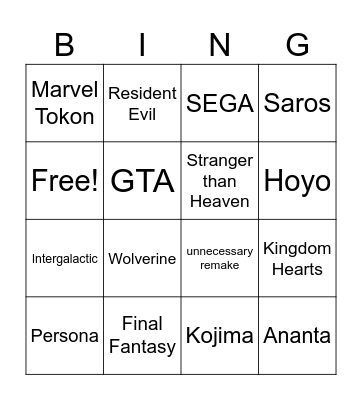 SoP Bingo Card
