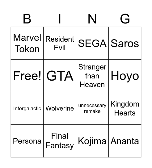 SoP Bingo Card
