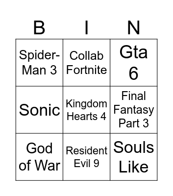 State of Play Bingo Card