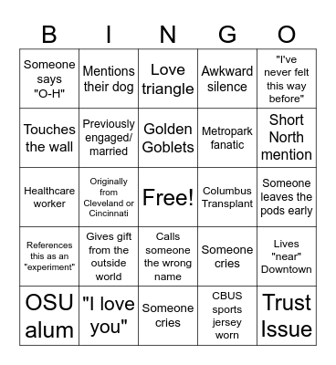 LOVE IS BLIND OHIO Bingo Card