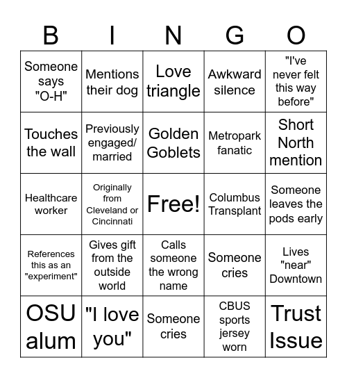 LOVE IS BLIND OHIO Bingo Card