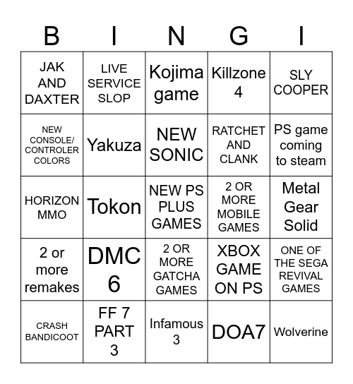 STATE OF PLAY Bingo Card