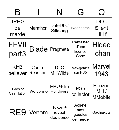 State of play Bingo Card